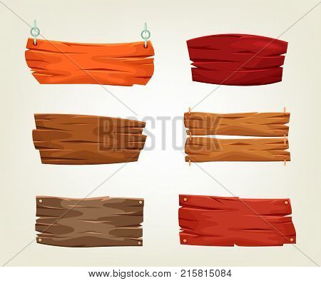 Collction of decorative wooden boards templates. Vector illustration of old timber mockups. Realistic planks are good for a text to the banner, poster or booklet creation.