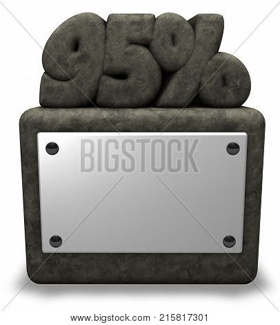 stone number ninety-five and percent symbol on stone socket - 3d rendering