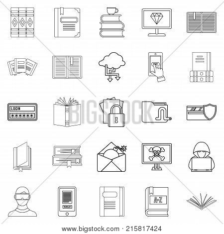 Book icons set. Outline set of 25 book vector icons for web isolated on white background
