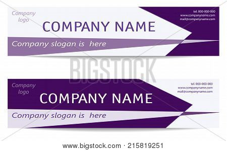 Banner Templates set in bright purple. Two Business Headers. Creative Modern Reverse Design. Layout for web banners business cards promotion advertising marketing. Vector EPS10 illustration