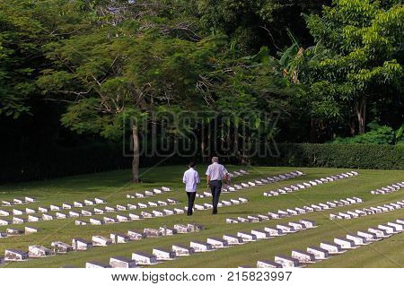 Labuan,Malaysia-Nov 12,2017:People visiting the war memorial during remembrance day at Labuan War Memorial park in Labuan Malaysia.The event also called Poppy Day and Anzac Day in several countries.