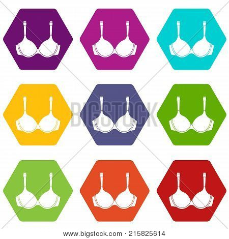 Lingerie icon set many color hexahedron isolated on white vector illustration