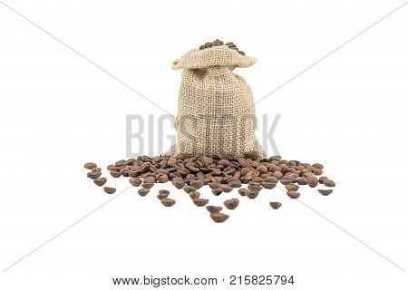 Coffee sack with beans. Isolated coffee bag on white background. Coffee beans isolated.