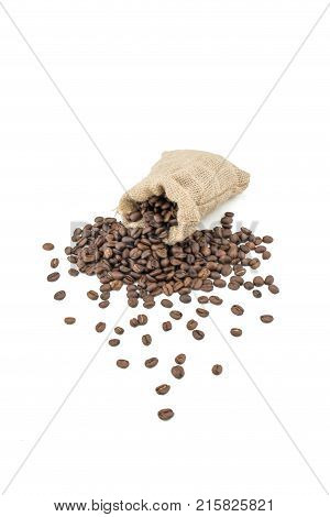 Coffee sack with beans. Isolated coffee bag on white background. Coffee beans isolated.