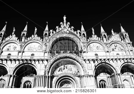 Basilica Of Saint Mark In Venice Italy With Black And White Very