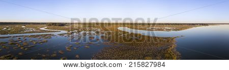 180 degree panorama of coastal estuary in South Carolina