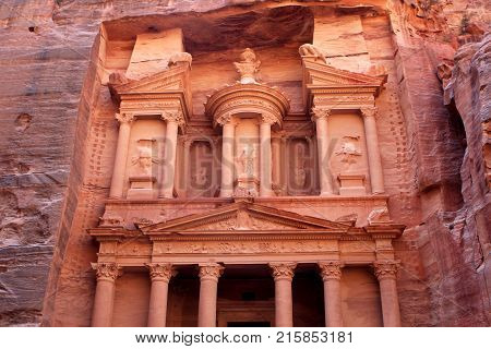 Al-Khazneh temple in the ancient Arab Nabatean Kingdom city of Petra, Jordan