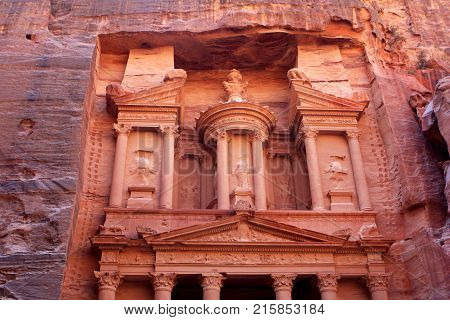 Al-Khazneh temple in the ancient Arab Nabatean Kingdom city of Petra, Jordan