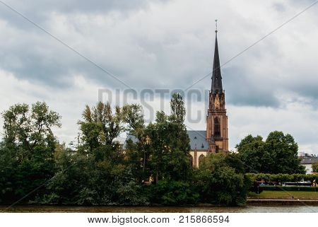 A View To A Gothic Church Near The River At Frankfurt.