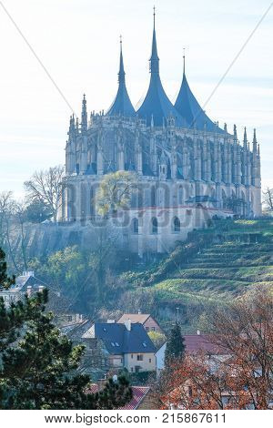 Kutna Hora, Czech Republic - Nivember, 24, 2017: St. Barbara cathidral in Kutna Hora