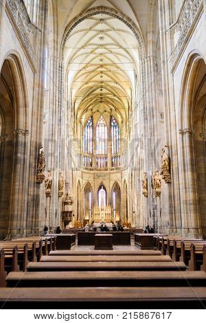 Kutna Hora, Czech Republic - Nivember, 24, 2017: interior of St. Vita cathidral in Prague