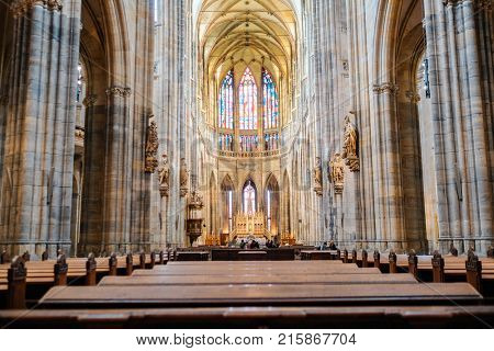Kutna Hora, Czech Republic - Nivember, 24, 2017: interior of St. Vita cathidral in Prague