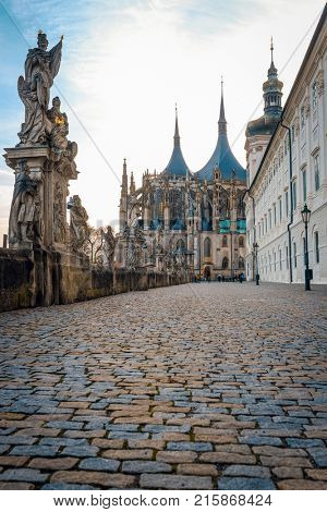 Kutna Hora, Czech Republic - Nivember, 24, 2017: St. Barbara cathidral in Kutna Hora