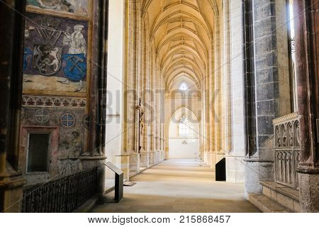 Kutna Hora, Czech Republic - Nivember, 24, 2017: interior of St. Barbara cathidral in Kutna Nova