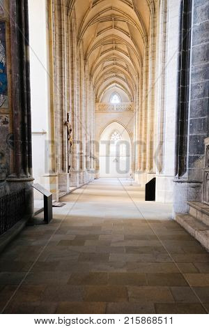 Kutna Hora, Czech Republic - Nivember, 24, 2017: interior of St. Barbara cathidral in Kutna Nova