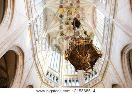 Kutna Hora, Czech Republic - Nivember, 24, 2017: ceiling of St. Barbara cathidral in Kutna Nova