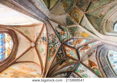 Kutna Hora, Czech Republic - Nivember, 24, 2017: ceiling of St. Barbara cathidral in Kutna Nova