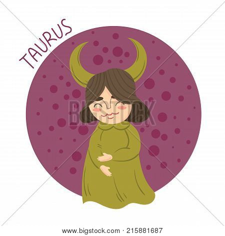 Cute zodiac sign - Taurus. Kid in taurus costume. Vector illustration.