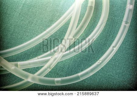 Detail of rubbers of a drip irrigation equipment in hospital operations table, conceptual image