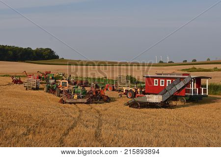 ROLLAG, MINNESOTA, Sept 1. 2017:  A collection of various  tractors models and farm equipment  are ready for demonstrations at the annual WCSTR farm show in Rollag held each Labor Day weekend where 1000's attend.