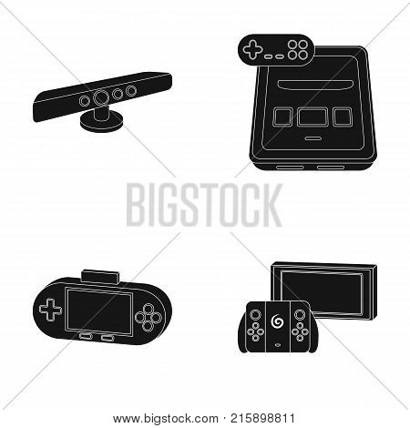 Game and TV set-top box black icons in set collection for design.Game Gadgets vector symbol stock  illustration.