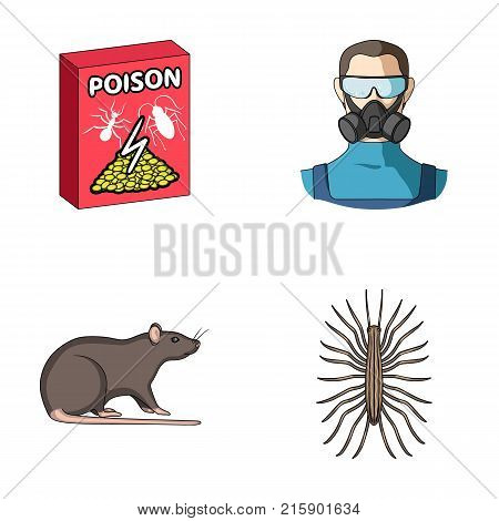 Staff, packing with poison and pests cartoon icons in set collection for design.Pest Control Service vector symbol stock  illustration.