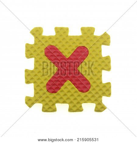 Alphabet X puzzle pieces on white background