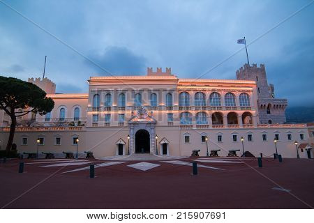 Prince's Palace in Monaco-ville at night Monaco