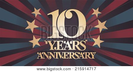 10 years anniversary vector icon logo banner. Design element with abstract vintage background for 10th anniversary card