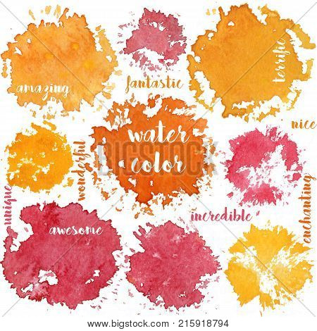 red and yellow watercolor brush stains white background illustration