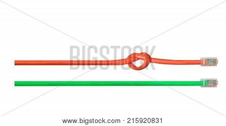 Concept of net neutrality with knot in one internet ethernet connection cable isolated against white