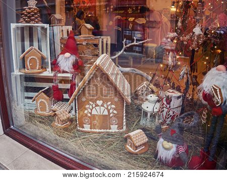 Chocolate biscuits lie on the shop window in the store