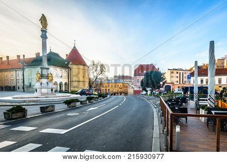 Scenic view at picturesque old historical city center in Zagreb town, capital of Croatia.