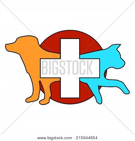 A red icon with a dog and a cat circle silhouette for veterinary services