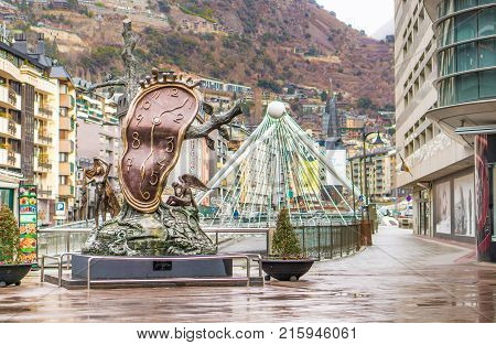 ANDORRA LA VELLA, ANDORRA - JANUARY 10, 2017: La Noblesse du Temps (Nobility of Time) monument in Andorra la Vella city center. Editorial.