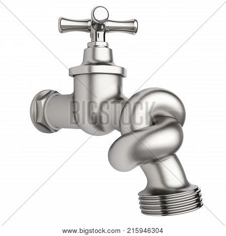 Faucet with tied knot isolated on white background 3D rendering
