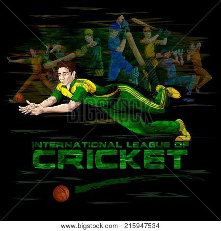 Concept of sportsman playing Cricket match sport. Vector illustration
