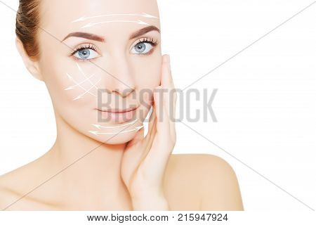 renovating skin concpet. woman face portrait with lifting marks