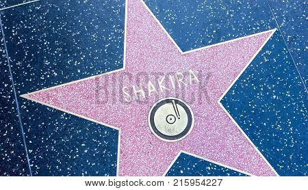 LOS ANGELES USA - AUGUST 20 2017: Singer Shakira's star in the Hollywood Walk of Fame. Shakira received the star in 2011. Editorial.