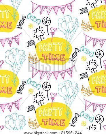 Hand drawn doodle party time set . Pattern