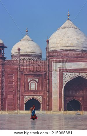 AGRA INDIA-JANUARY 31: Close view of jawab in Taj Mahal complex on January 312011 in Agra India. Taj Mahal was designated as a UNESCO World Heritage Site in 1983.