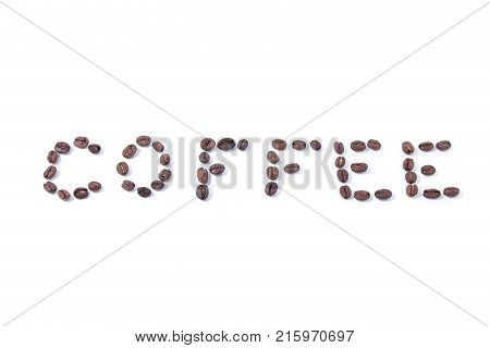 Inscription made of coffee beans coffee word. Coffee lettering.