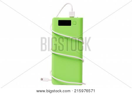 two power bank with usb cable on white background isolation