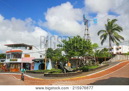 Santa Cruz Island, Ecuador - April 23: Avenida Charles Darwin In Puerto Ayora On Santa Cruz Island O