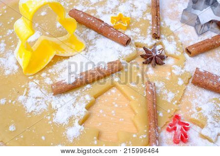 Gingerbread Cookie Dough And Cookie Cutters.
