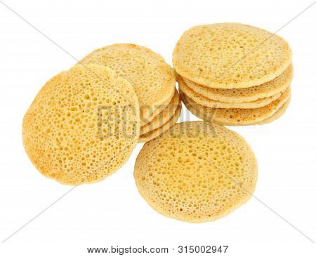 Tradition Thin Pikelet Flat Crumpets Isolated On A White Background