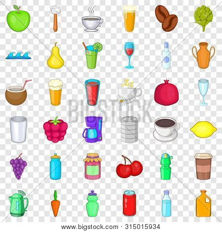 Hot Drink Icons Set. Cartoon Style Of 36 Hot Drink Icons For Web For Any Design