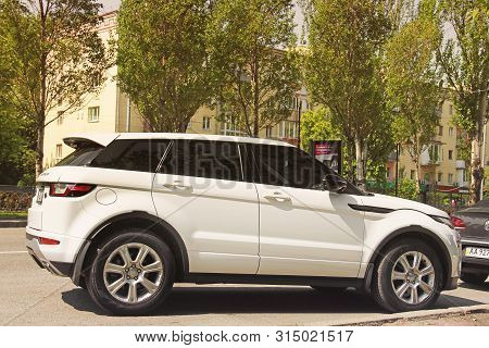 Kiev, Ukraine - May 3, 2019: White Range Rover In The City