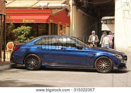 Kiev, Ukraine - May 3, 2019: Blue Mercedes Brabus Parked In The City