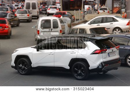 Kiev, Ukraine - May 3, 2019: White Toyota Rav4 Suv In The City
